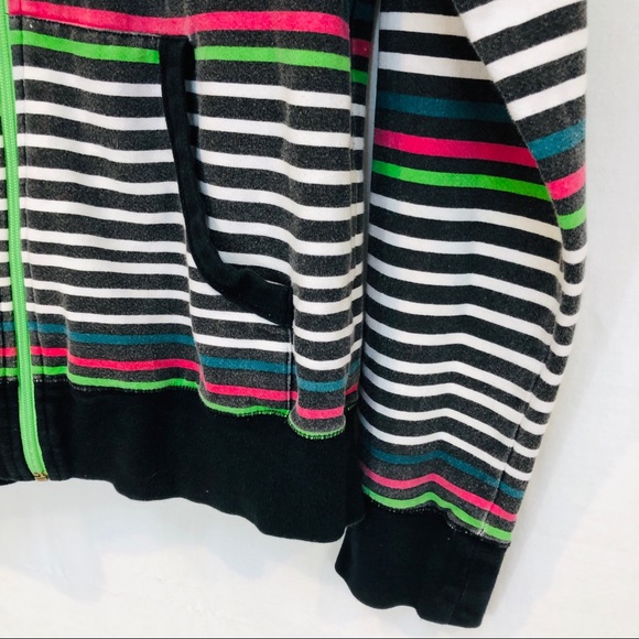 Volcom Women’s Zip Hoodie Sweatshirt sz L/ G Cotton Blend Striped Black White - Picture 4 of 9